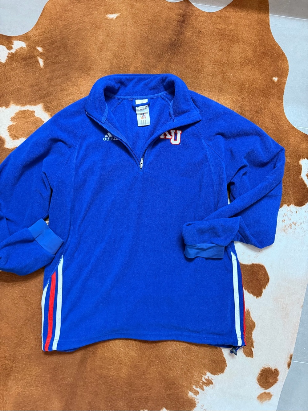 adidas KU Blue Fleece Half-Zip Pullover with Side Stripes